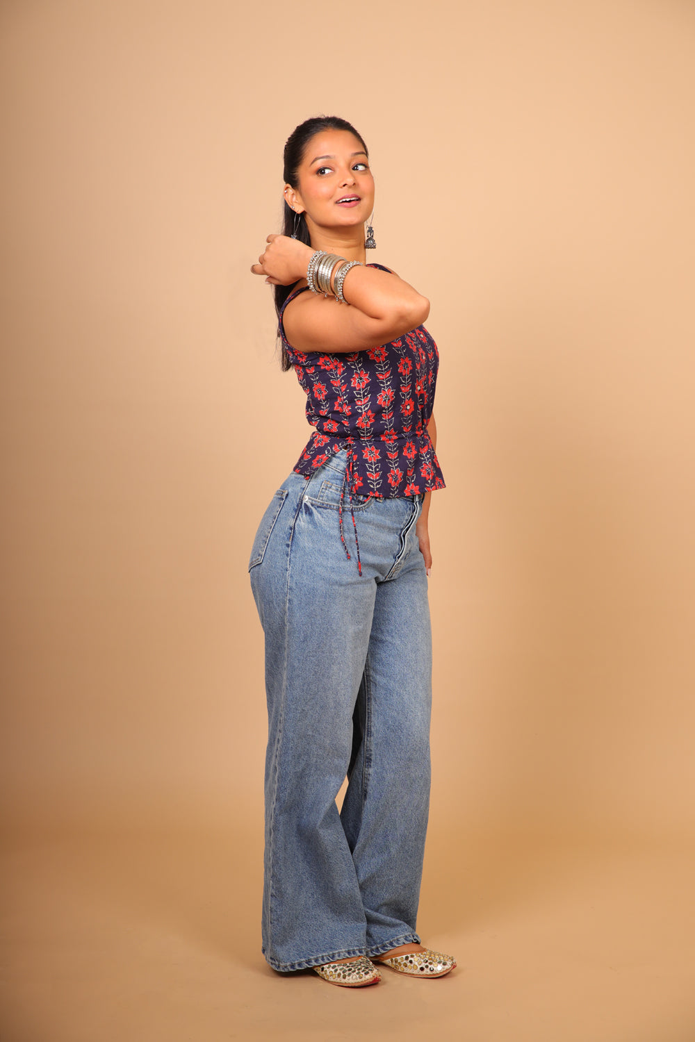 Blue Printed Mirror Top