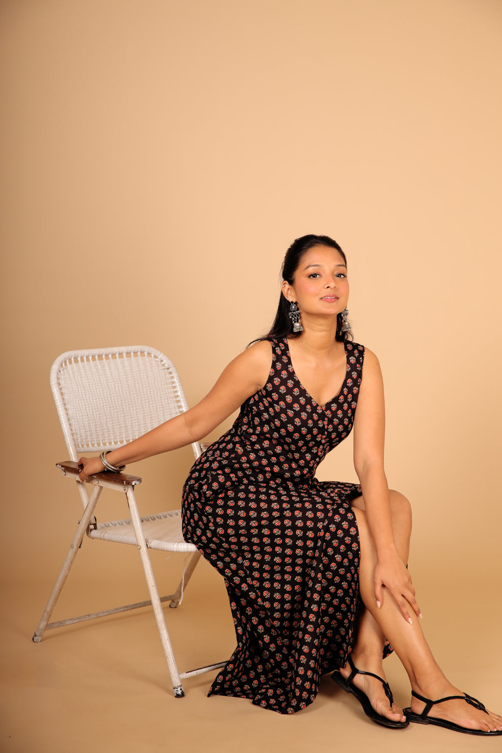 Black Printed A-line Dress