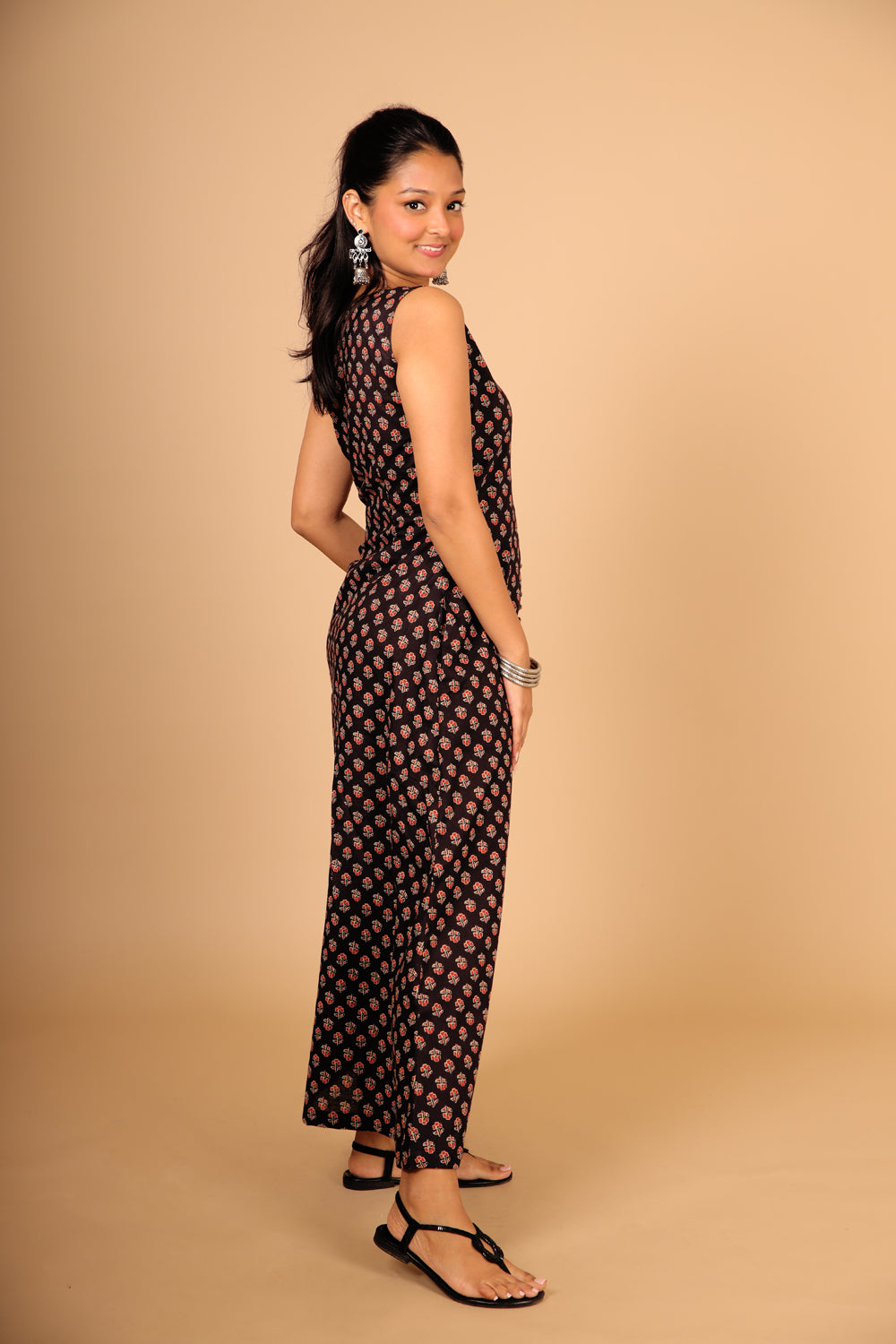 Black Printed A-line Dress