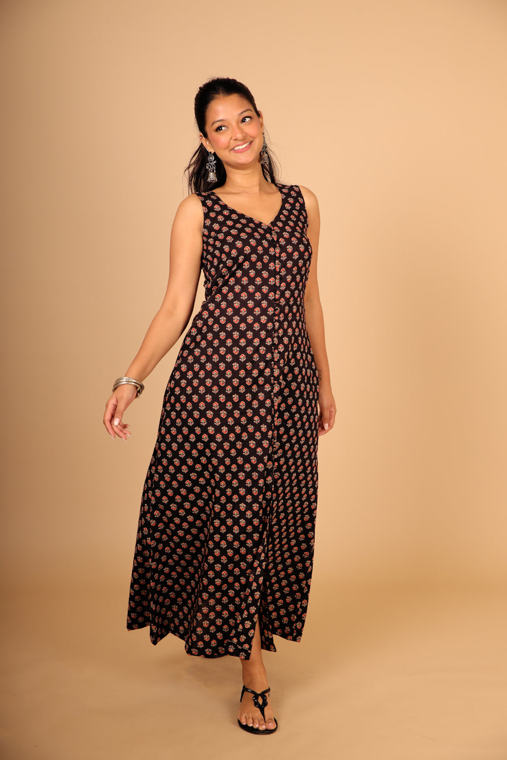 Black Printed A-line Dress
