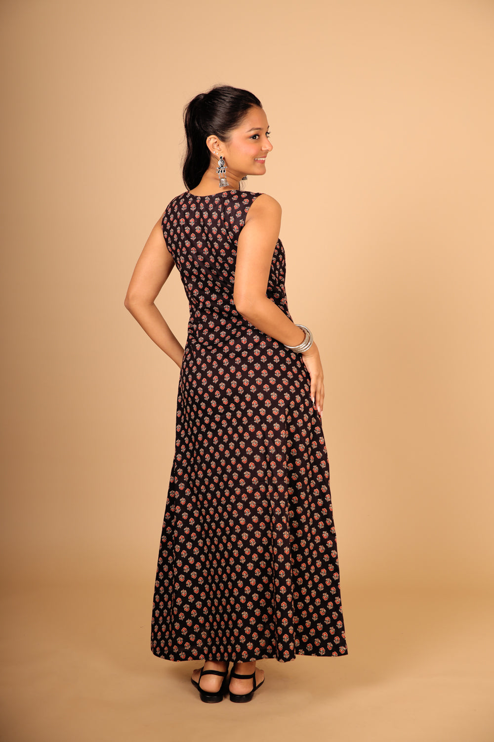 Black Printed A-line Dress