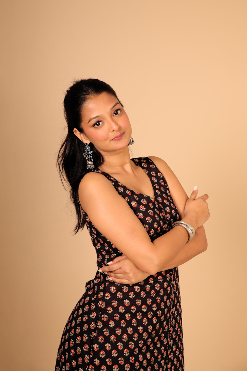 Black Printed A-line Dress