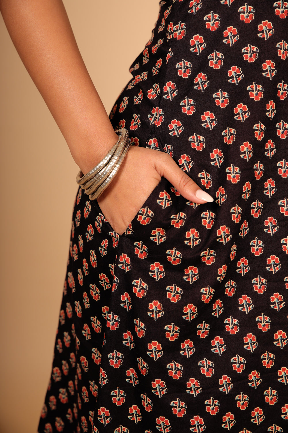 Black Printed A-line Dress