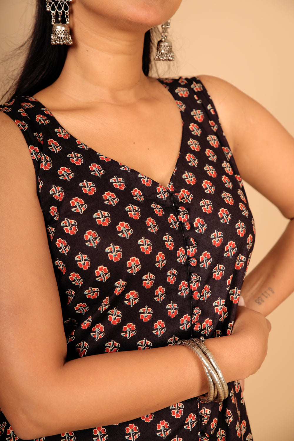 Black Printed A-line Dress