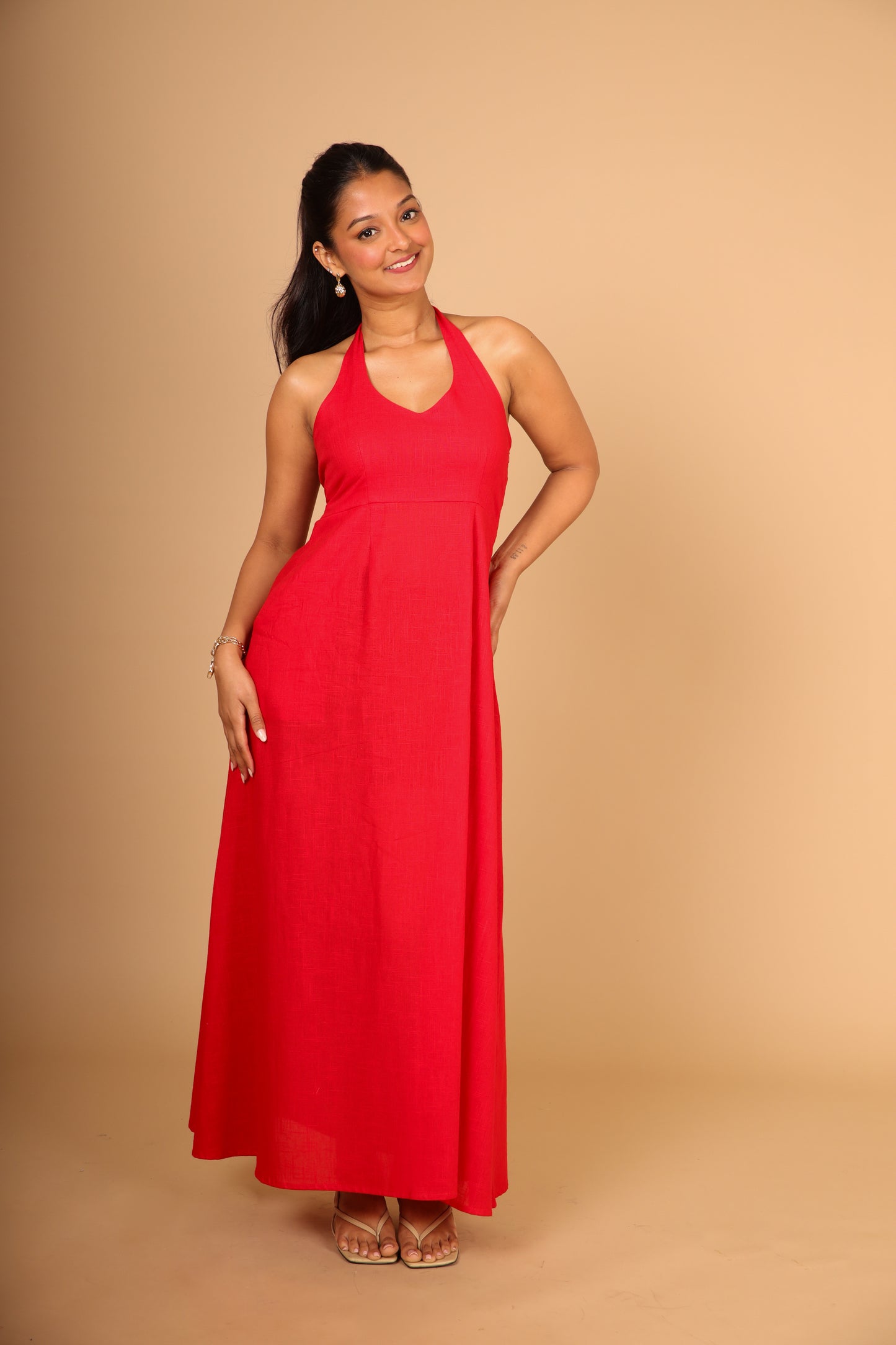 Red Halter Maxi Dress