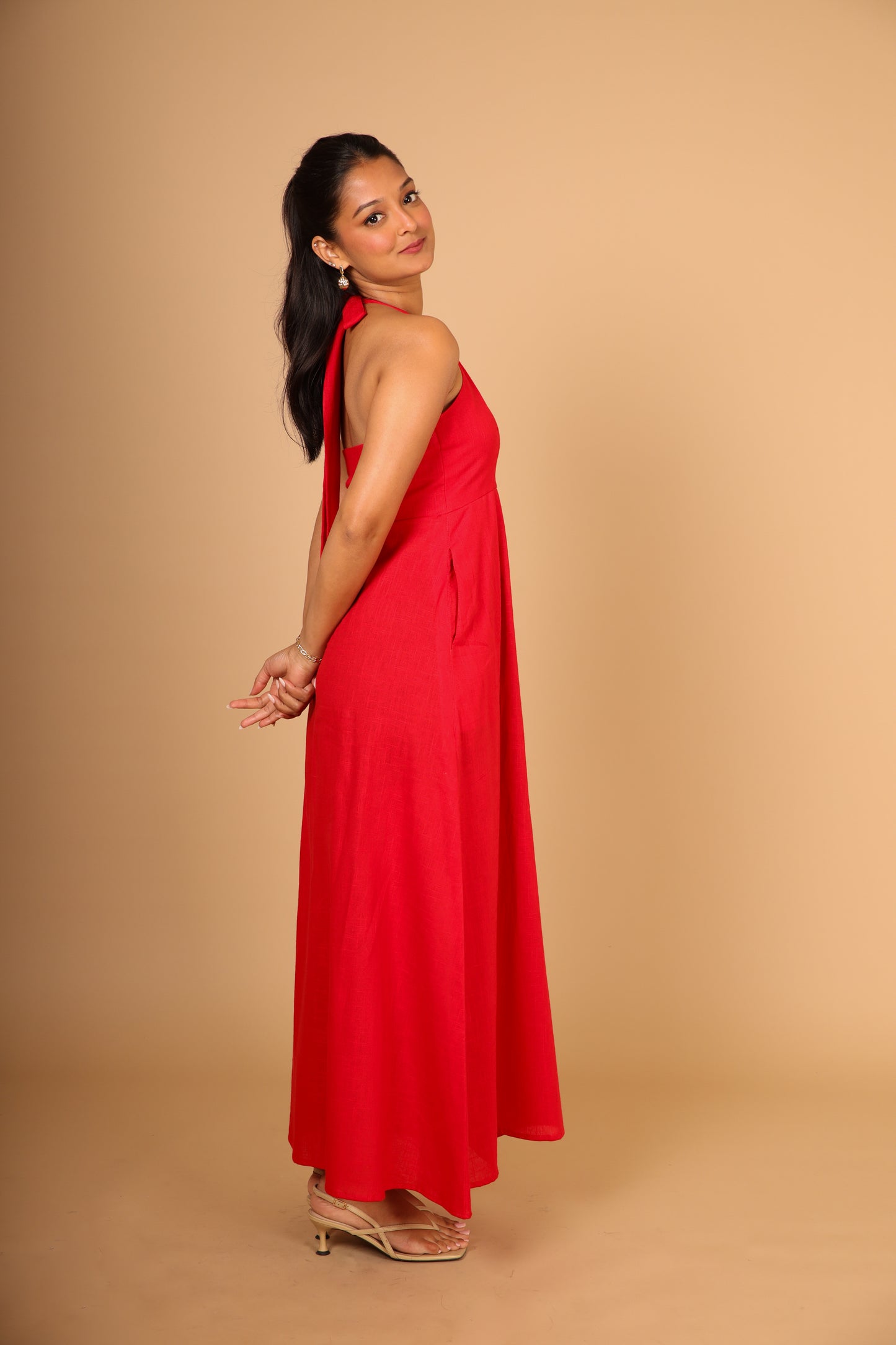 Red Halter Maxi Dress