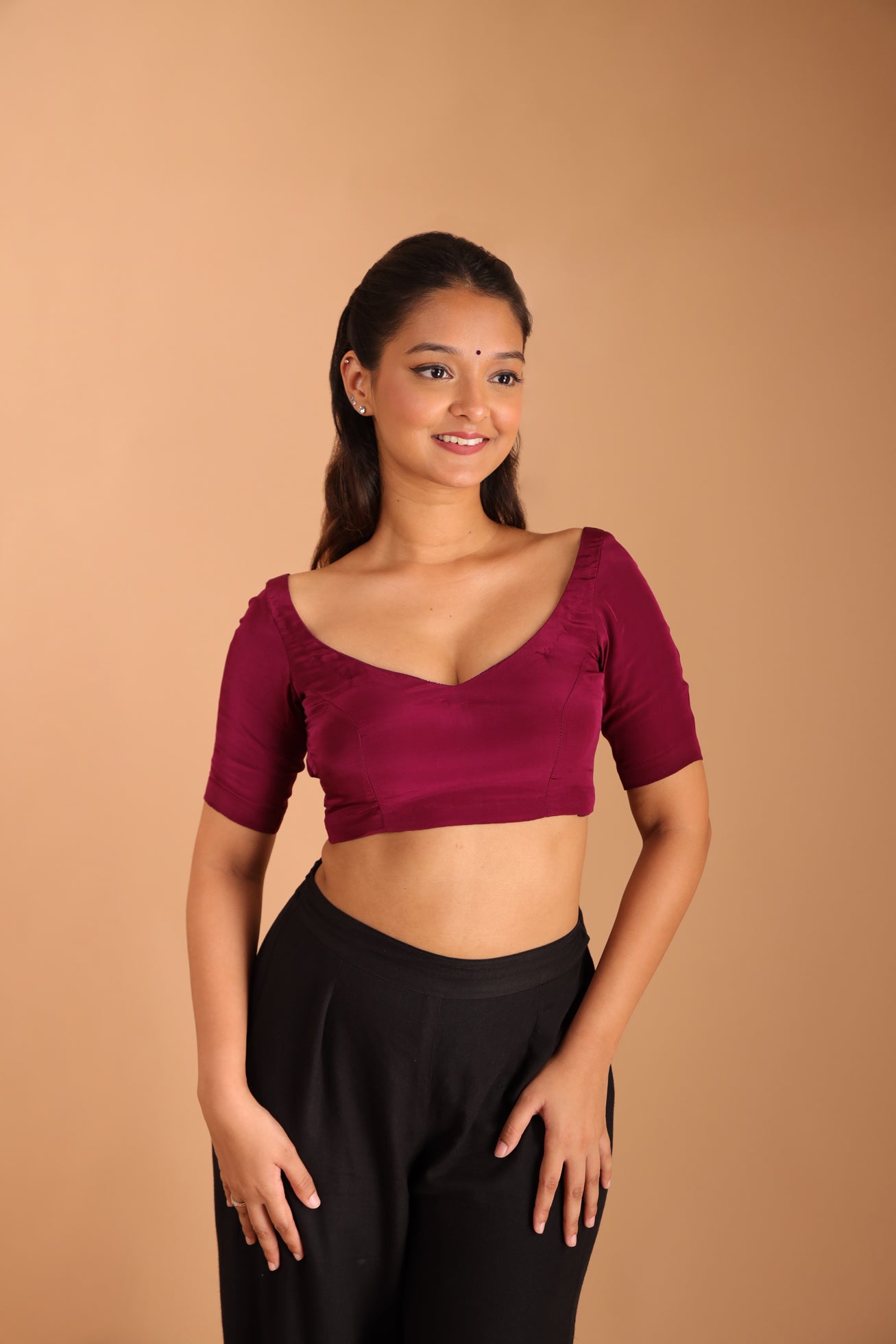 Wine V-Neck Blouse