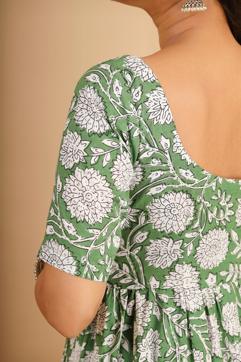 Green Printed Cotton Kurta Set with Tassels