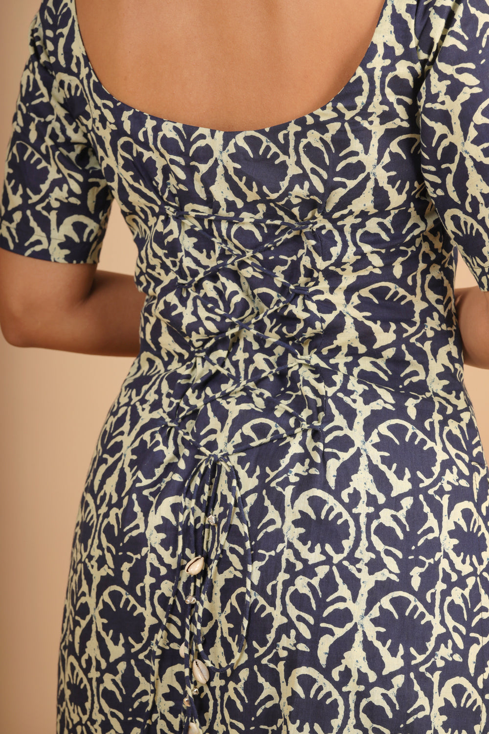 Navy Blue Cotton Kurta Set with Corset-Back
