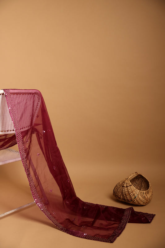 Heavy Purple Organza Dupatta