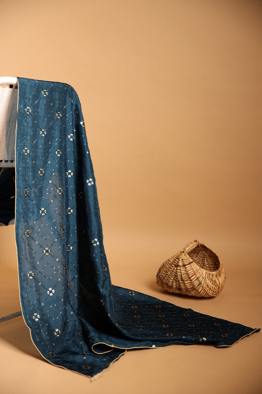 Indigo Upadda Silk Dupatta