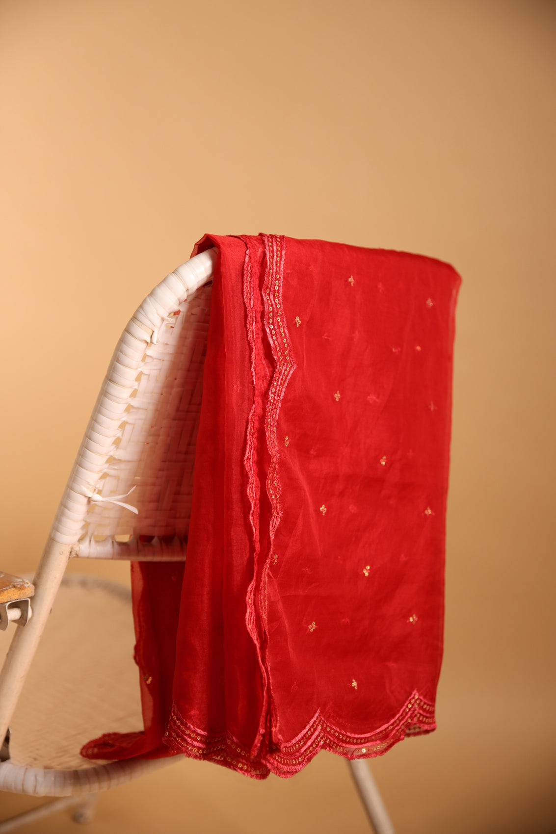 Orange scalloped Organza Dupatta