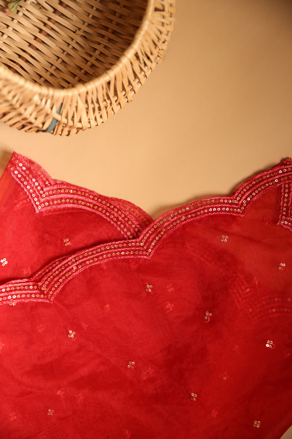 Orange scalloped Organza Dupatta