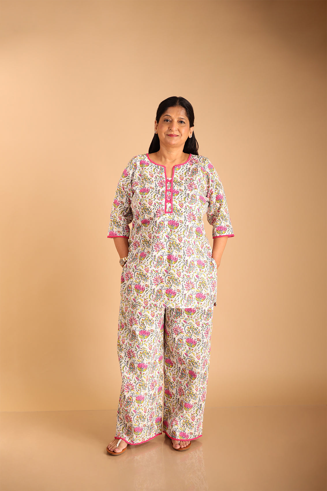 Floral White Lounge Wear Set