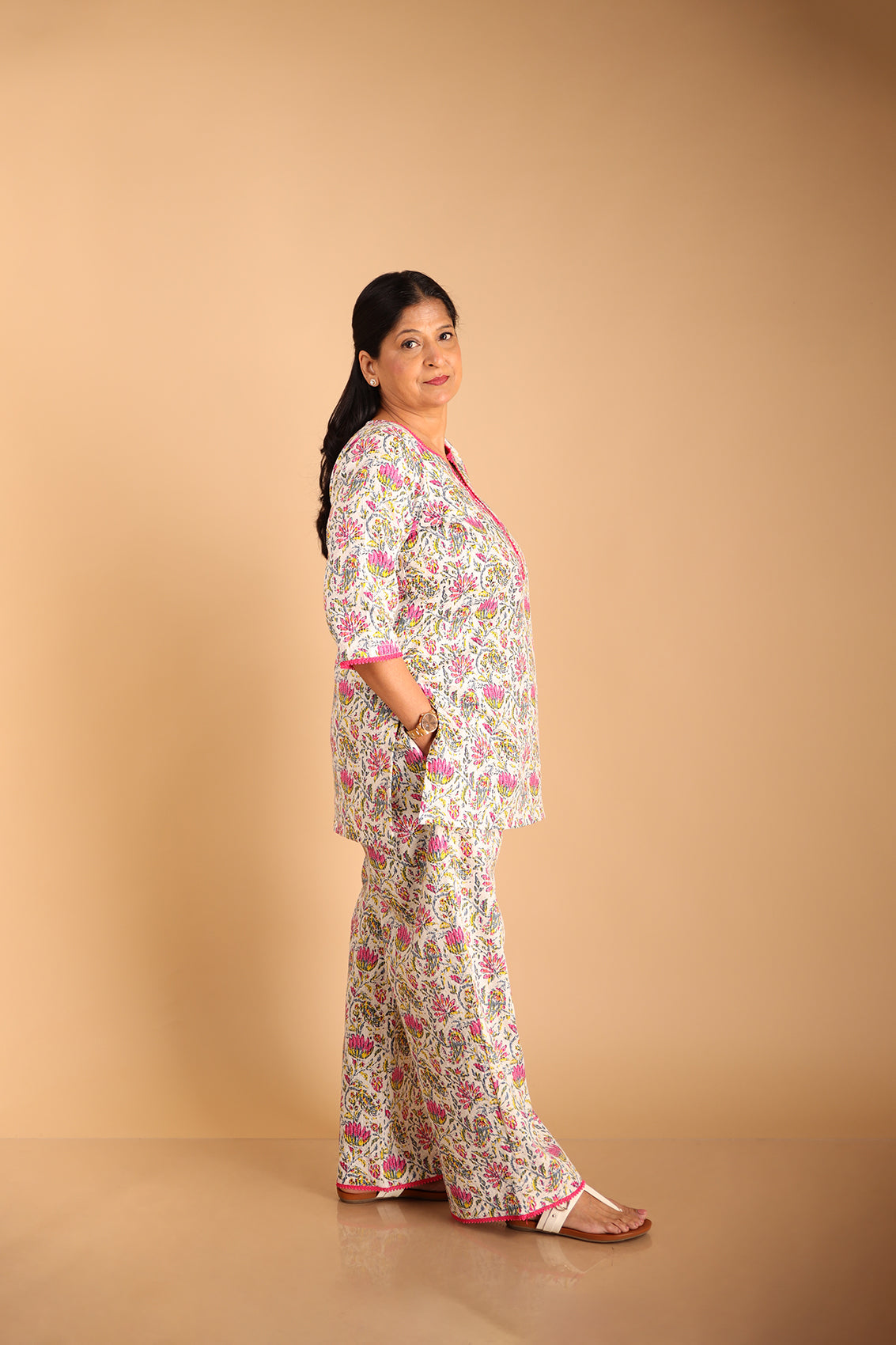 Floral White Lounge Wear Set