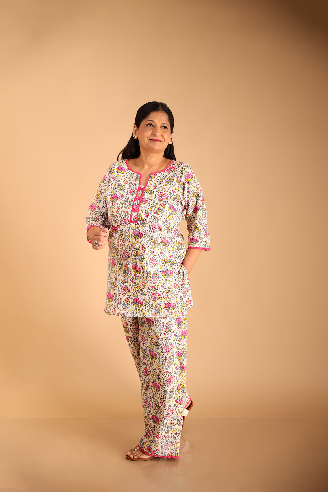 Floral White Lounge Wear Set