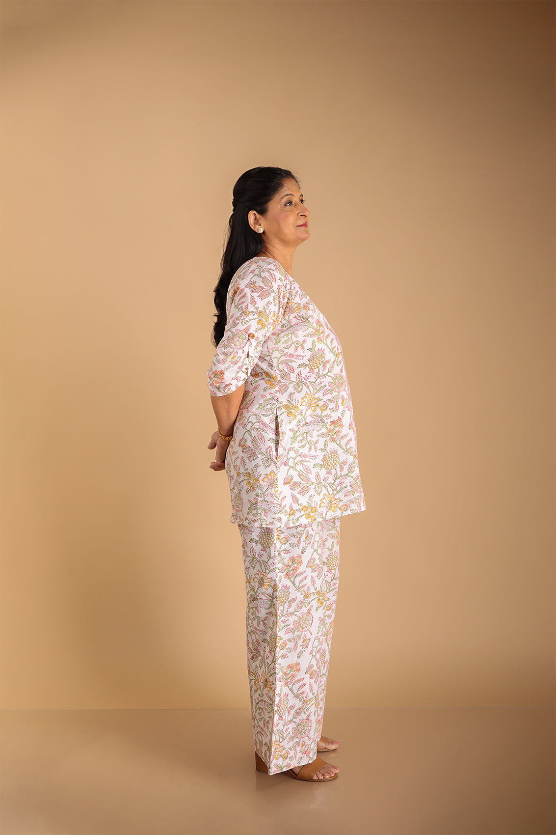 White Floral Lounge Wear Set