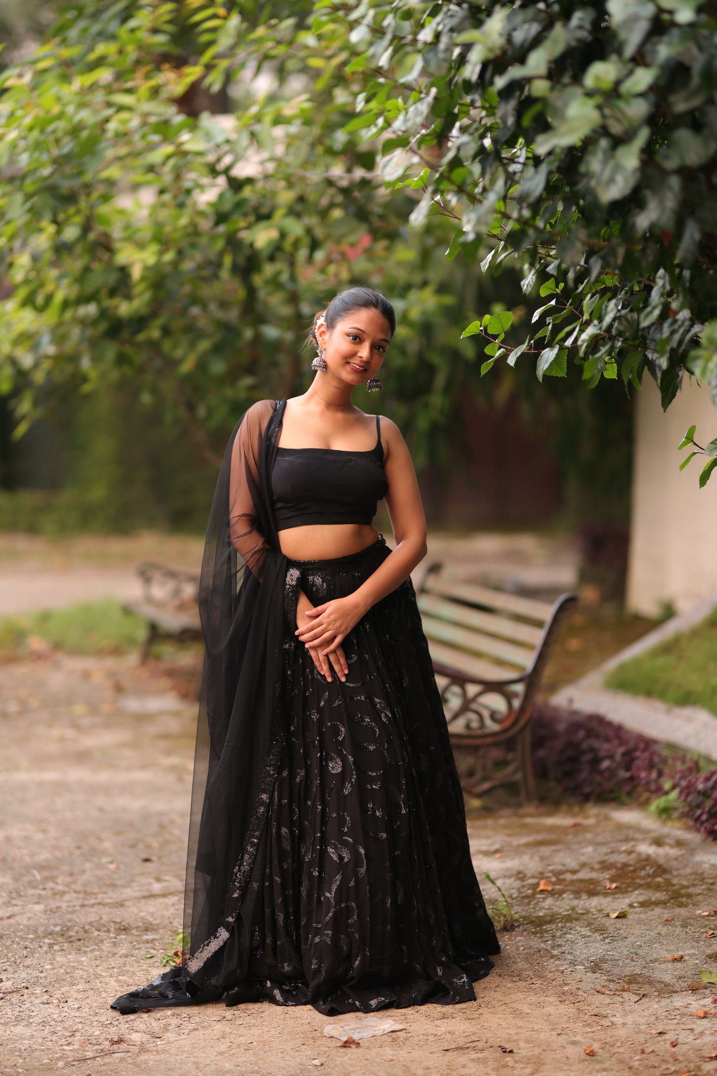 Black Sequin Lehenga (3-piece Set) With customisable blouse