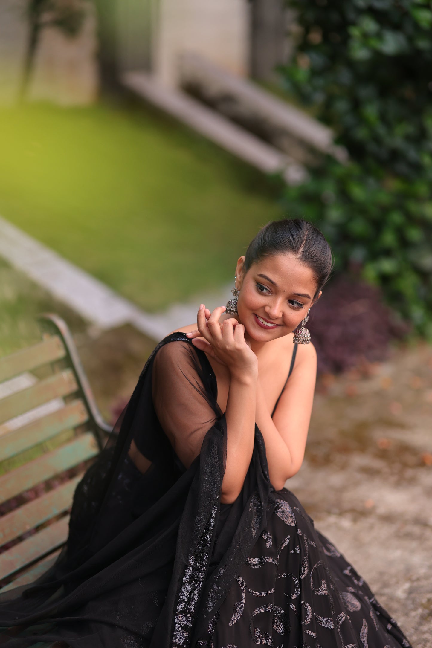 Black Sequin Lehenga (3-piece Set) With customisable blouse