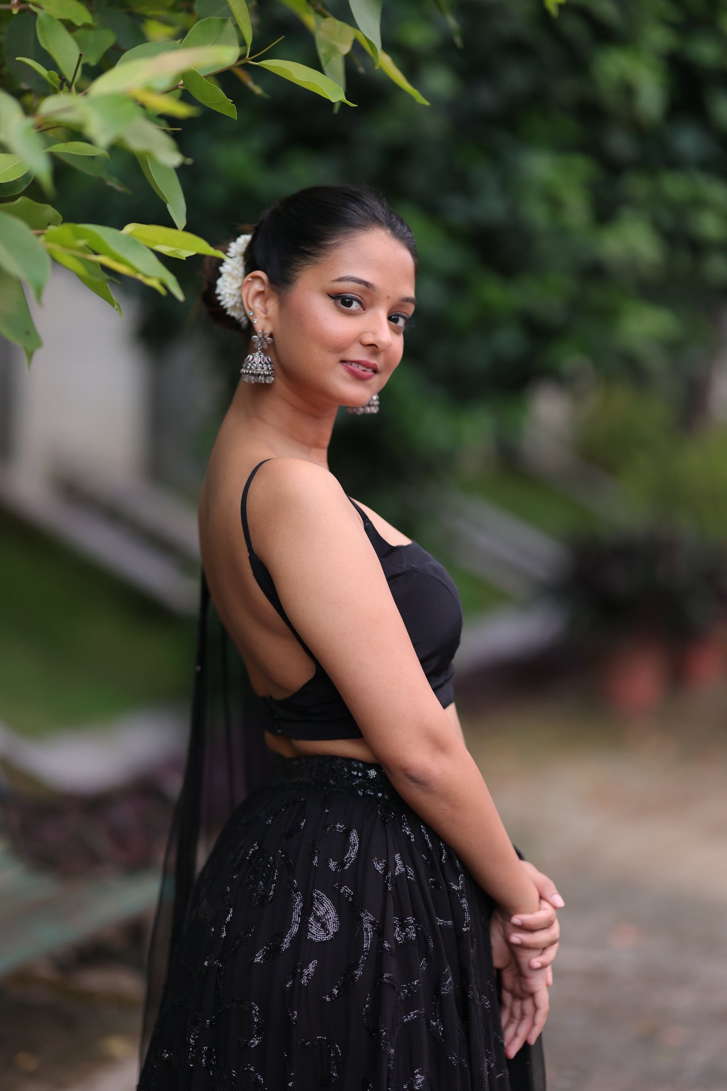 Black Sequin Lehenga (3-piece Set) With customisable blouse