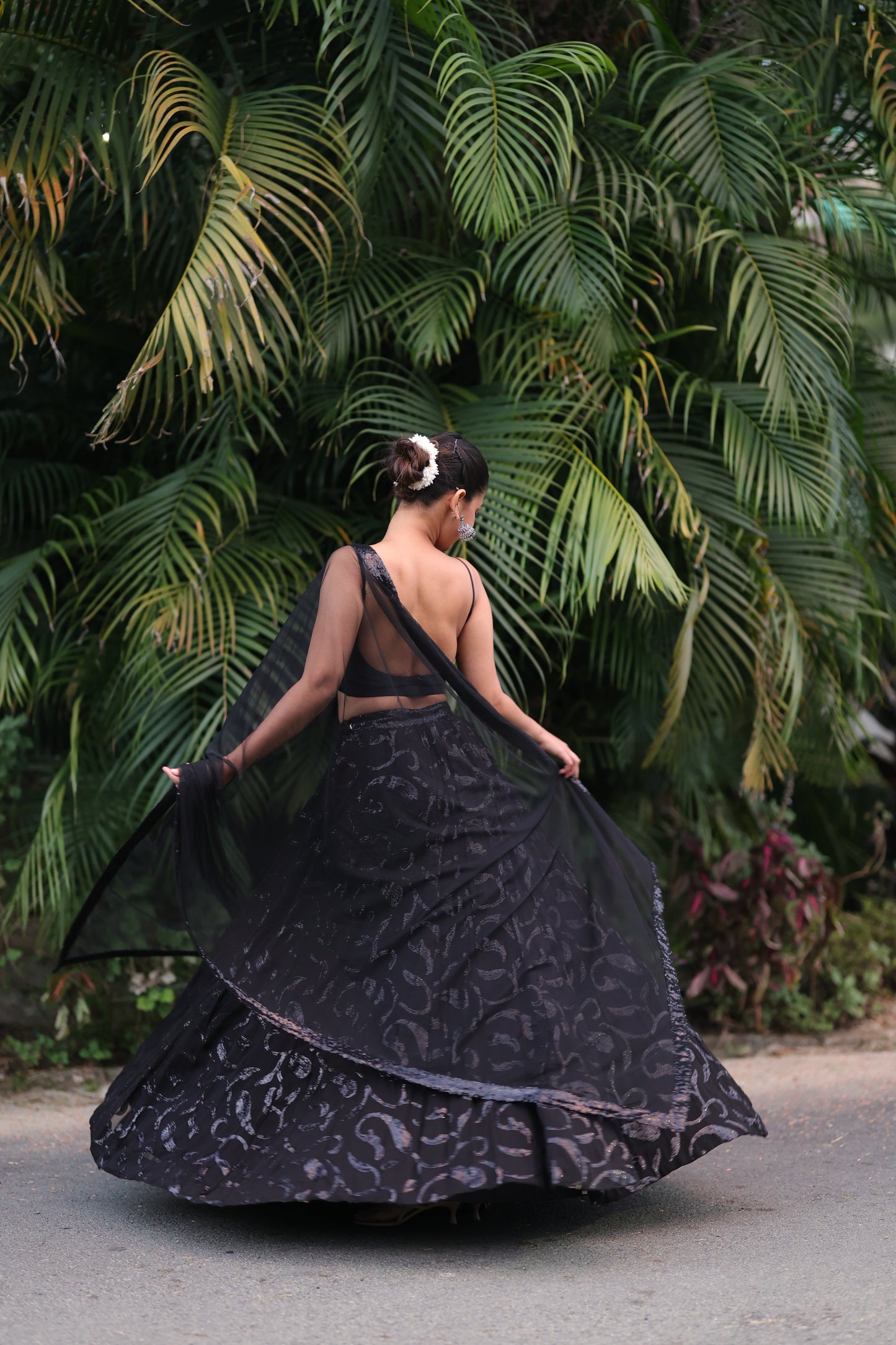 Black Sequin Lehenga (3-piece Set) With customisable blouse