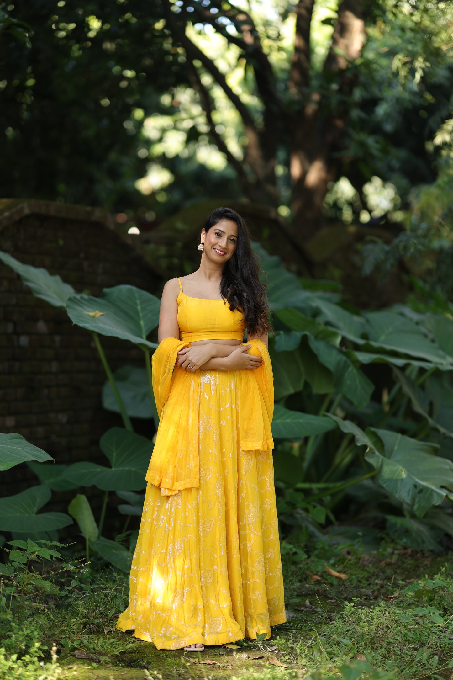 Yellow Sequin Lehenga (3-piece Set) With Customisable Blouse
