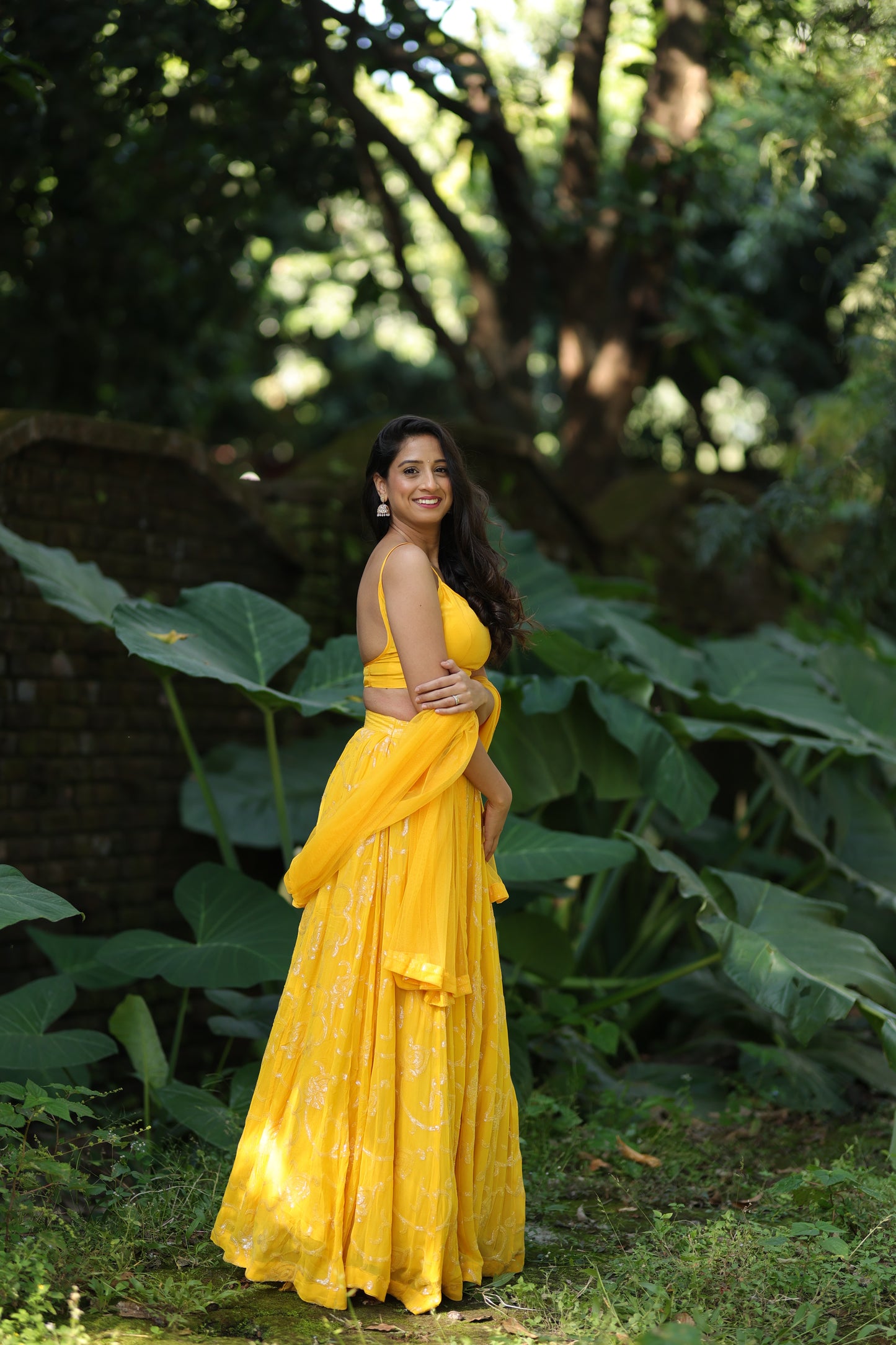 Yellow Sequin Lehenga (3-piece Set) With Customisable Blouse