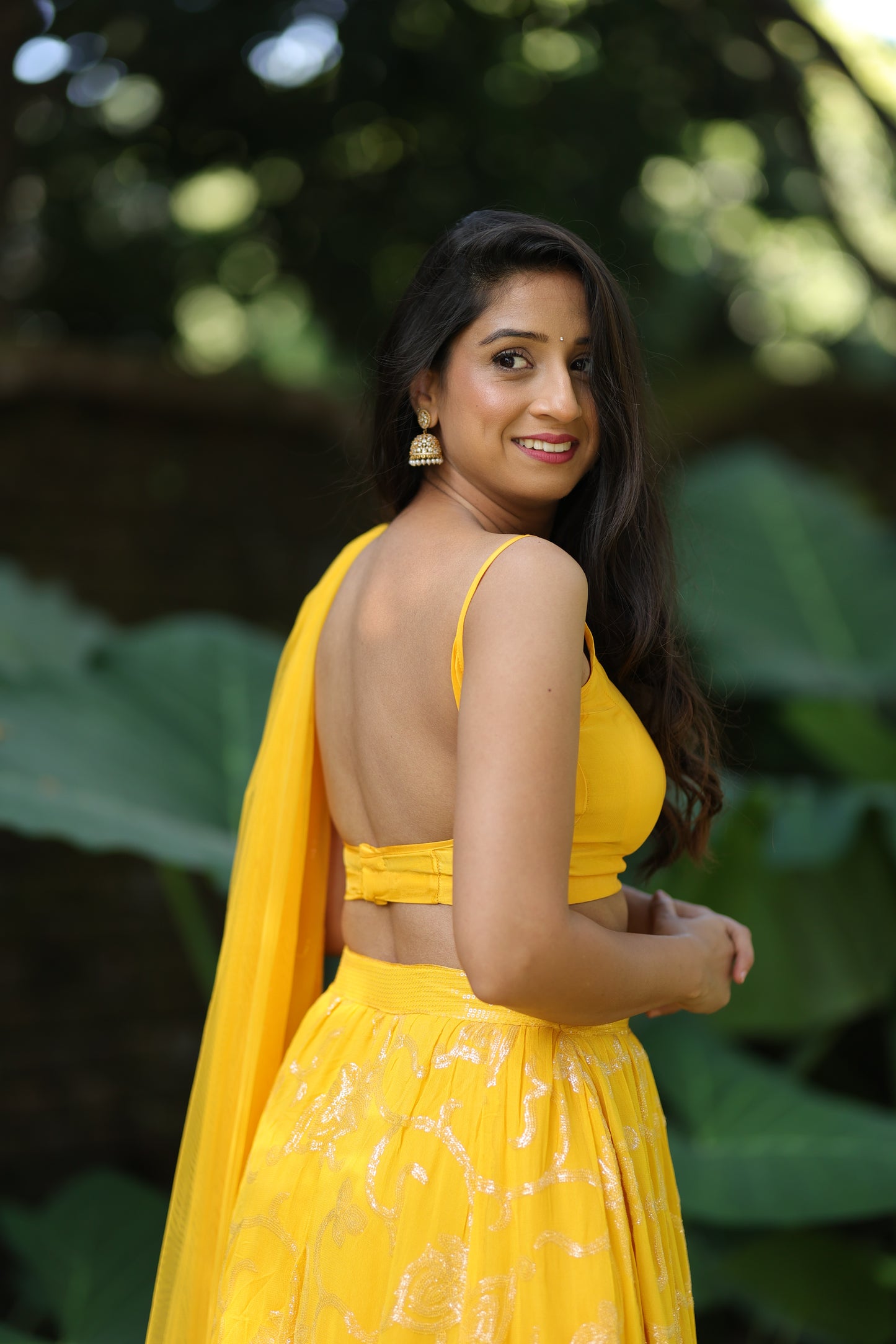 Yellow Sequin Lehenga (3-piece Set) With Customisable Blouse