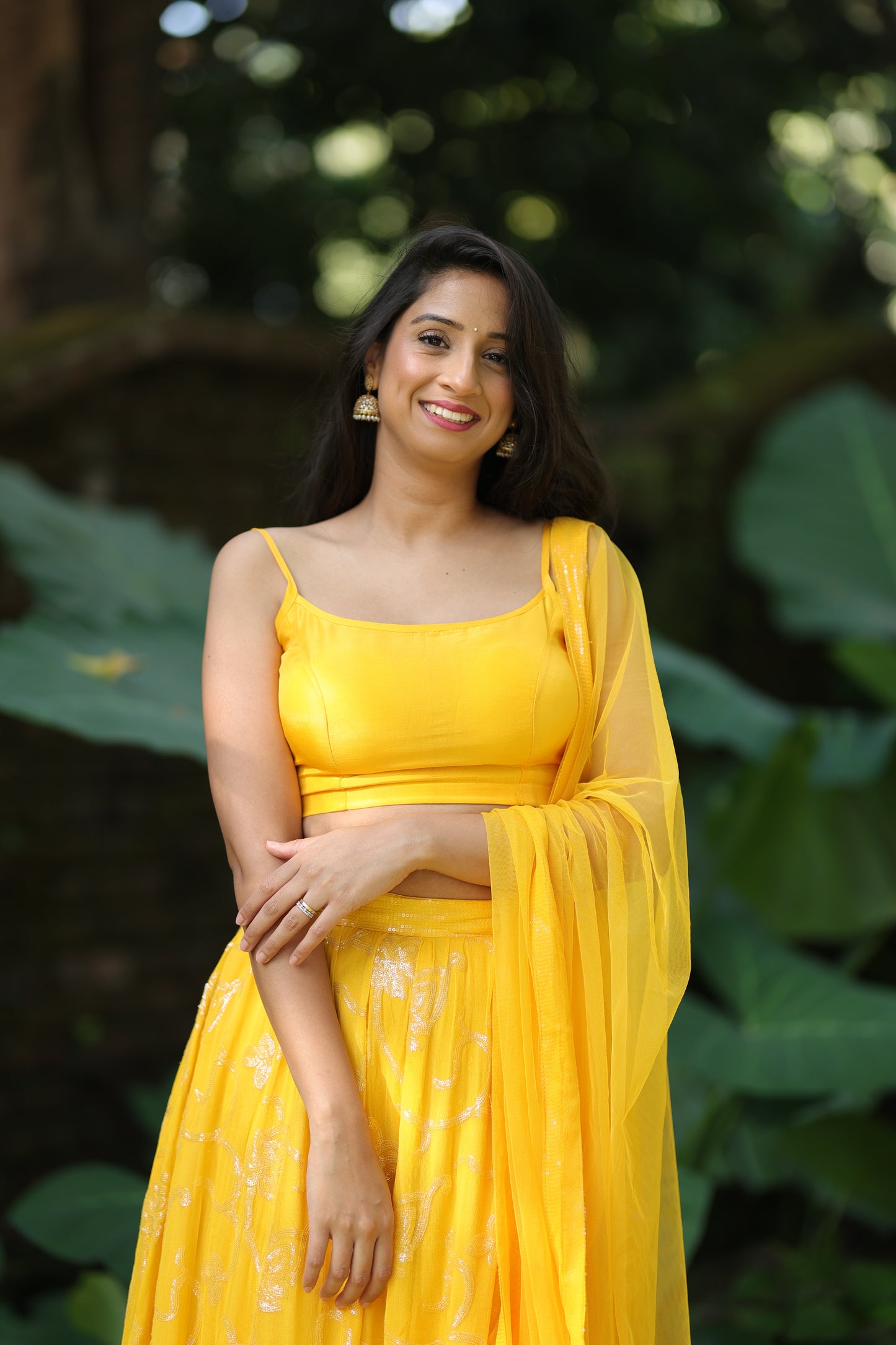 Yellow Sequin Lehenga (3-piece Set) With Customisable Blouse