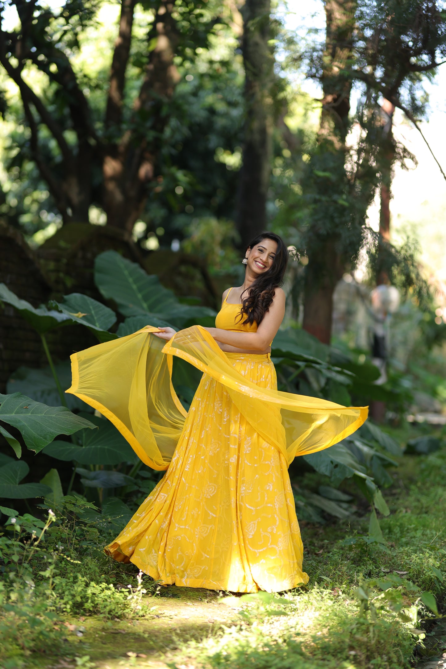 Yellow Sequin Lehenga (3-piece Set) With Customisable Blouse