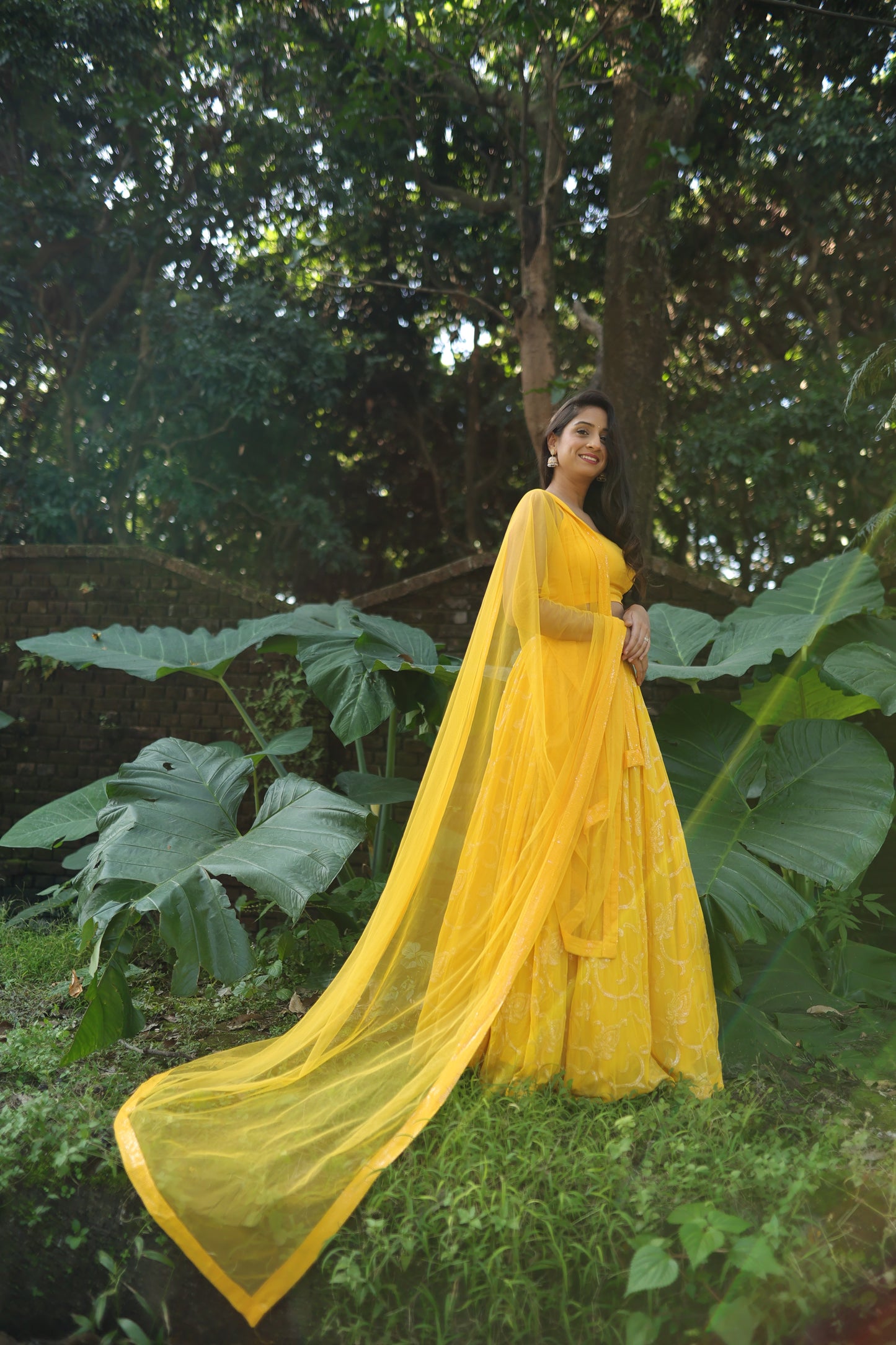 Yellow Sequin Lehenga (3-piece Set) With Customisable Blouse