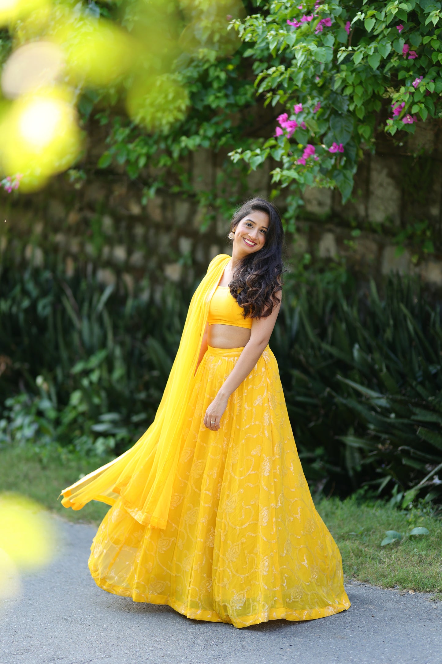Yellow Sequin Lehenga (3-piece Set) With Customisable Blouse