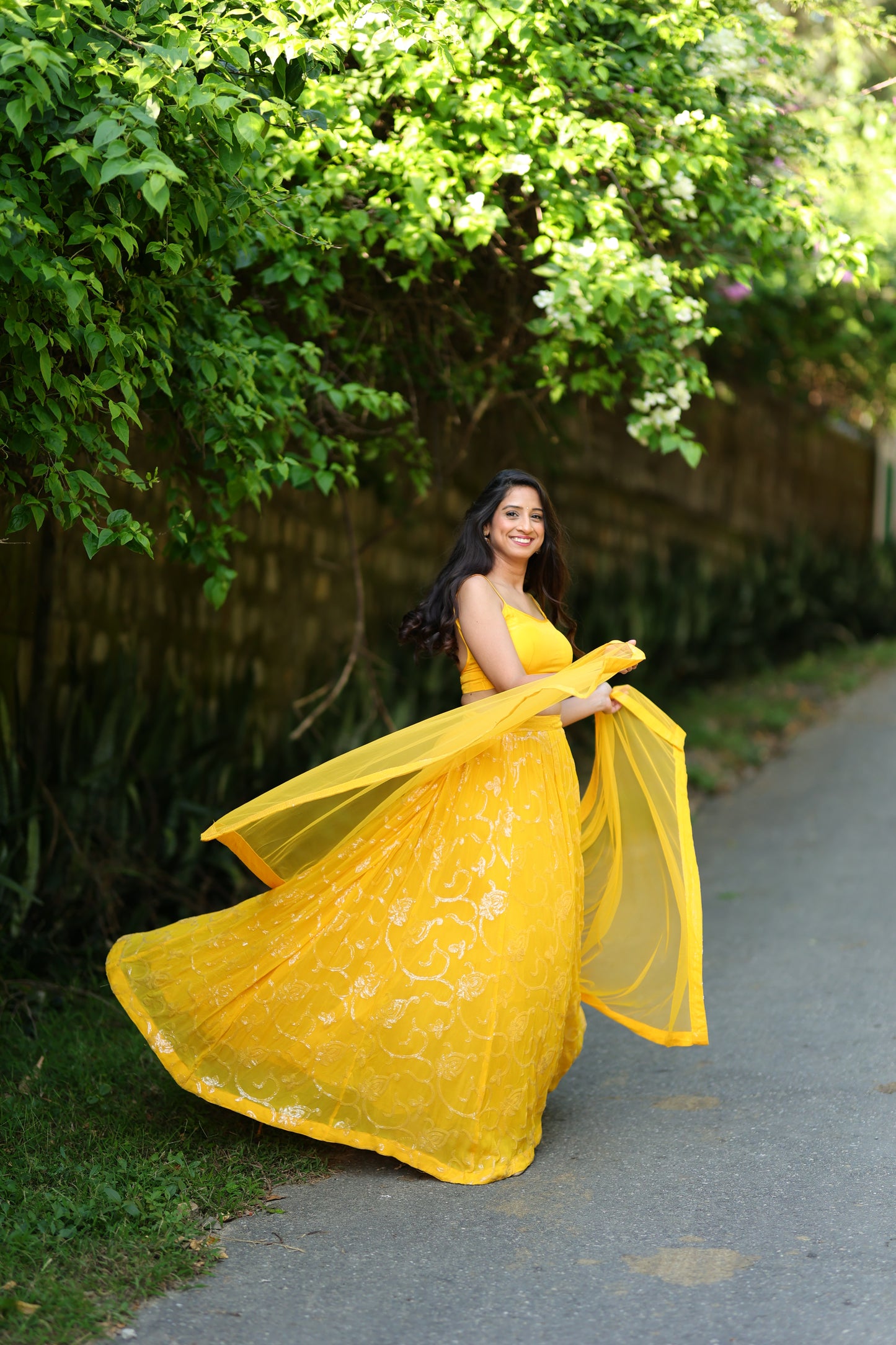 Yellow Sequin Lehenga (3-piece Set) With Customisable Blouse