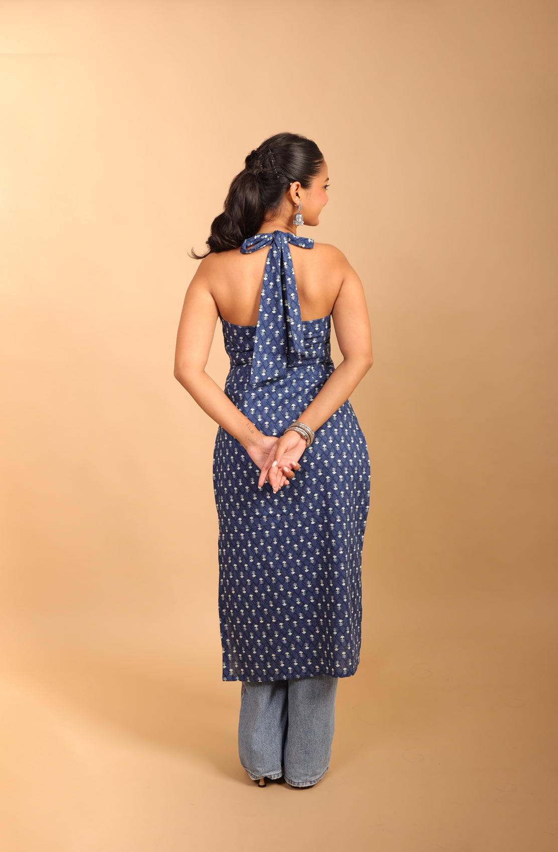 Dark Blue Halter Neck Long Kurti