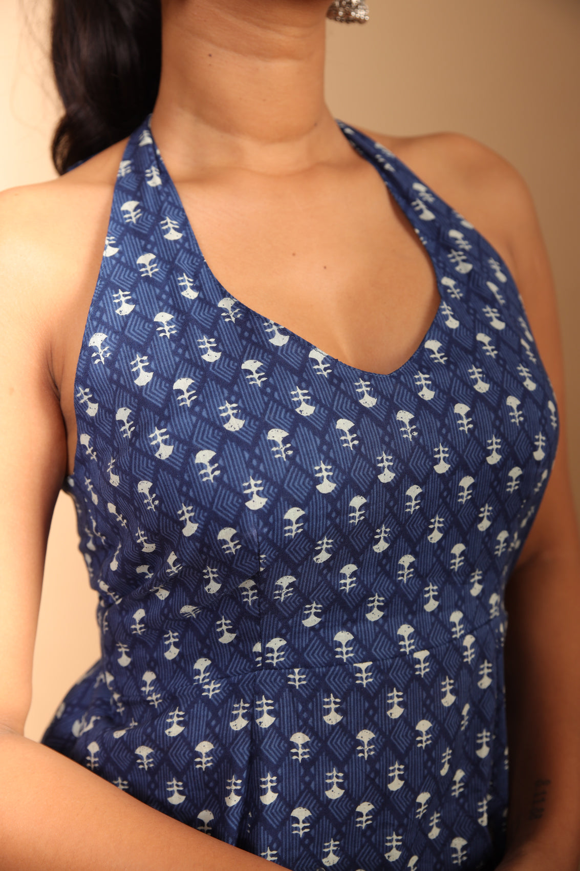 Dark Blue Halter Neck Long Kurti