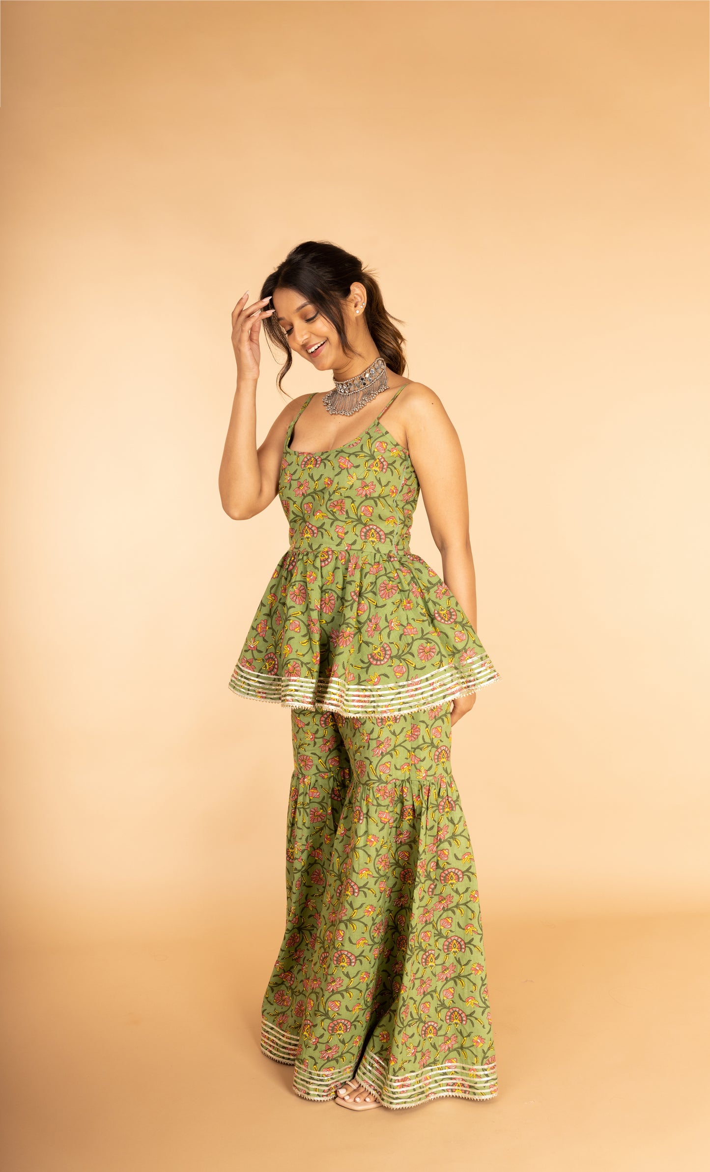 Palm Green Gota Patti Sharara Set