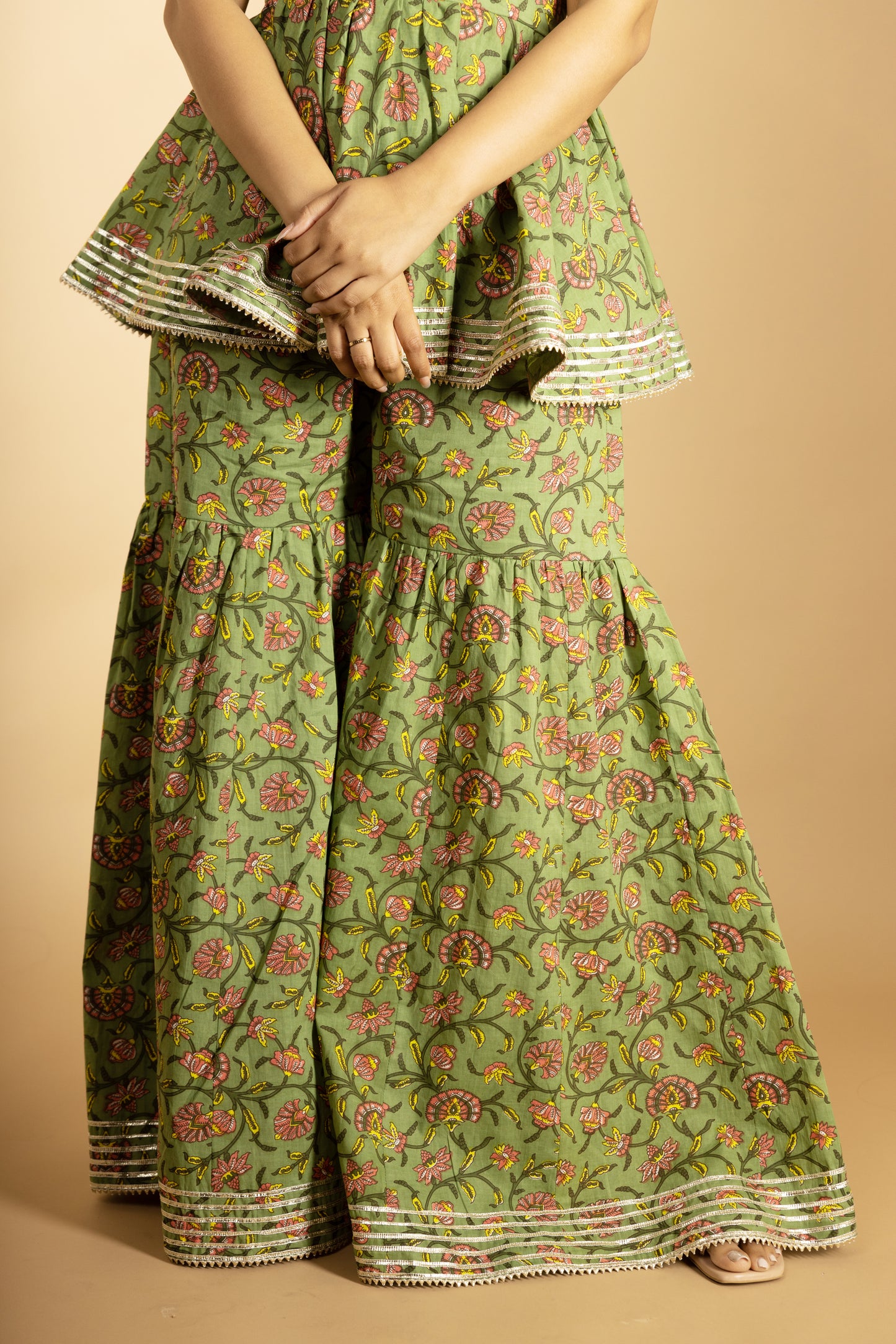 Palm Green Gota Patti Sharara Set