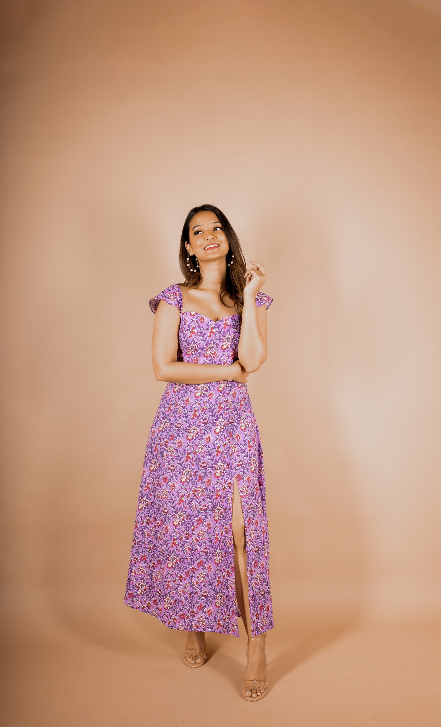Plume Bloom Slit Floral Dress
