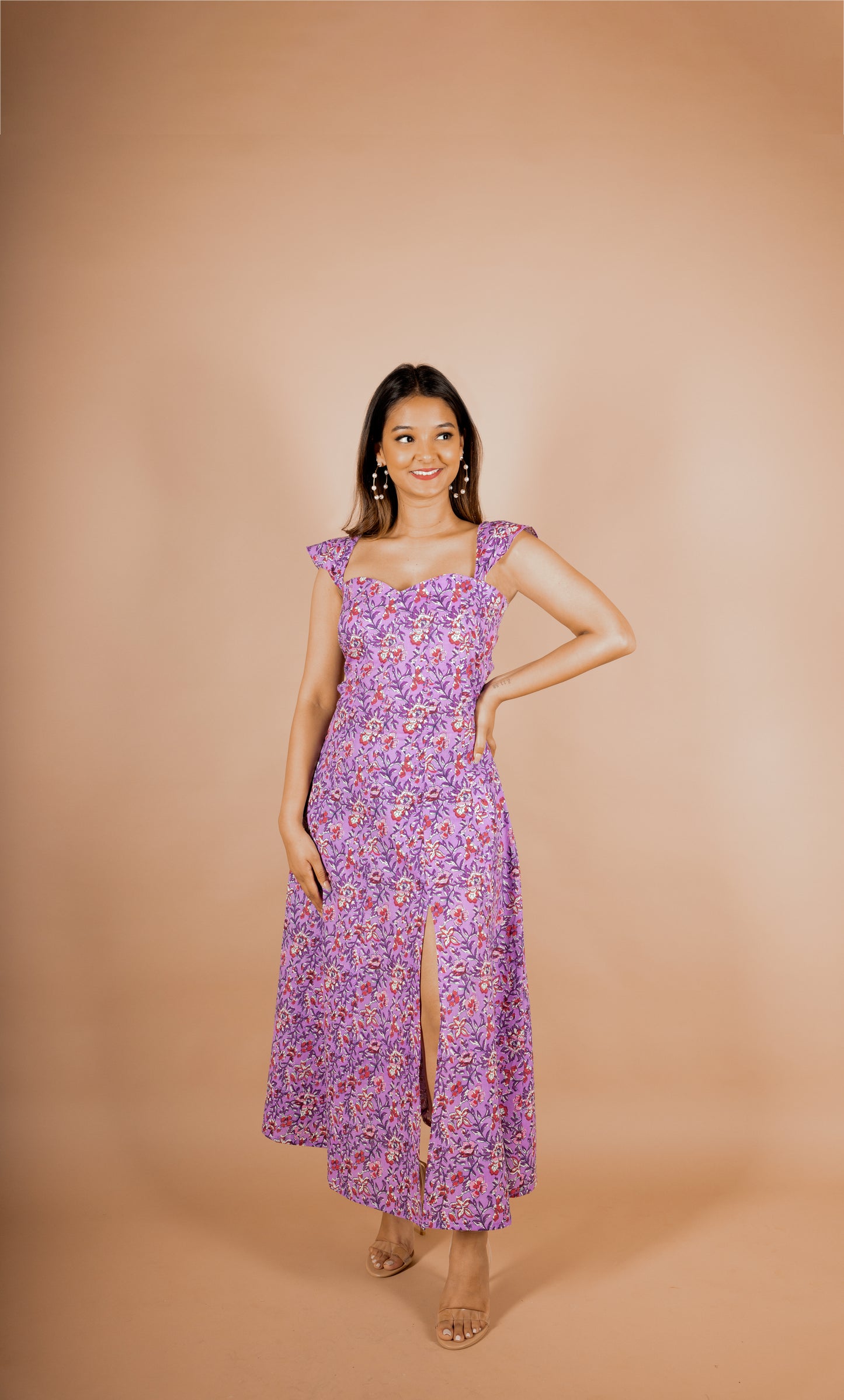 Plume Bloom Slit Floral Dress