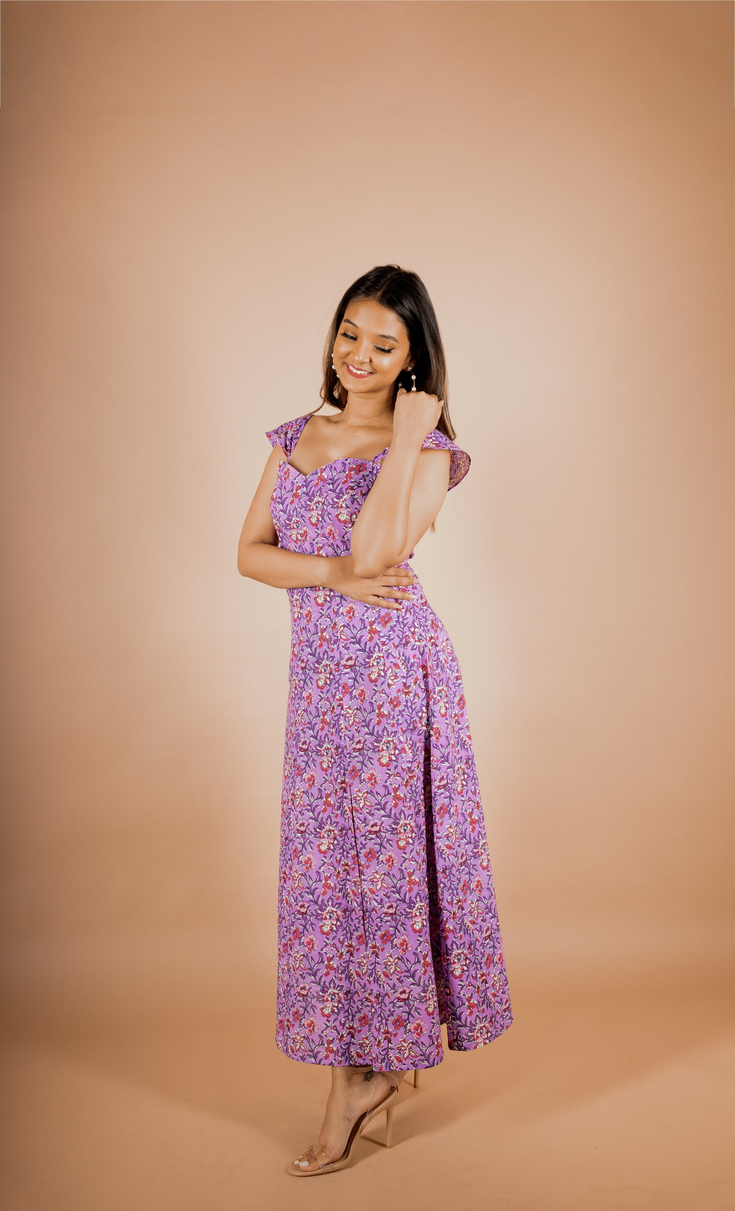 Plume Bloom Slit Floral Dress