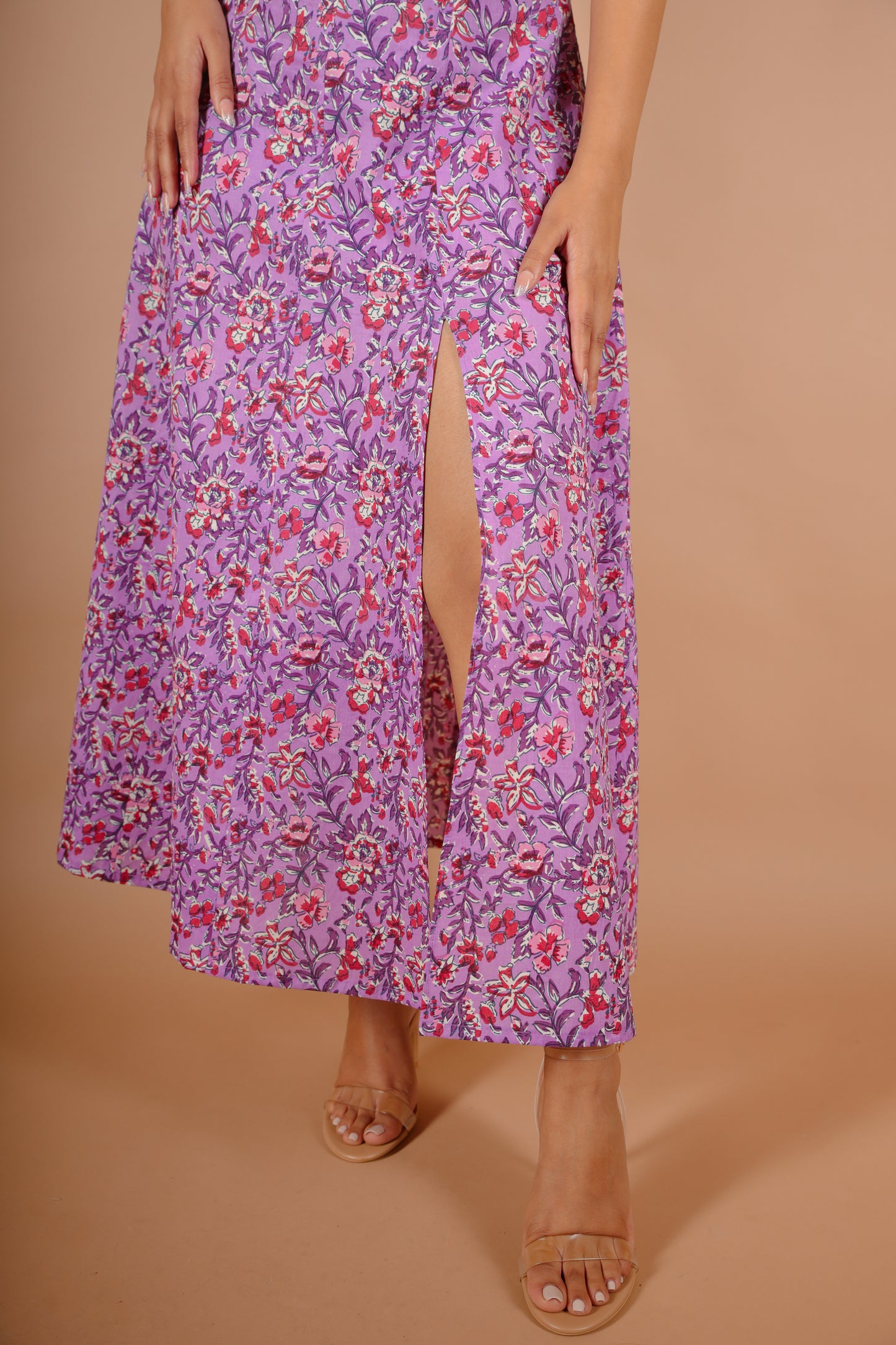 Plume Bloom Slit Floral Dress