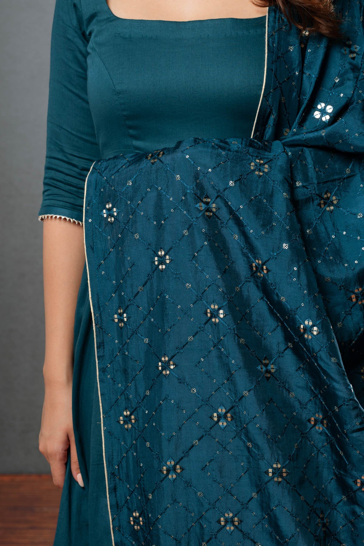 Dark Blue Anarkali (3-piece Set)