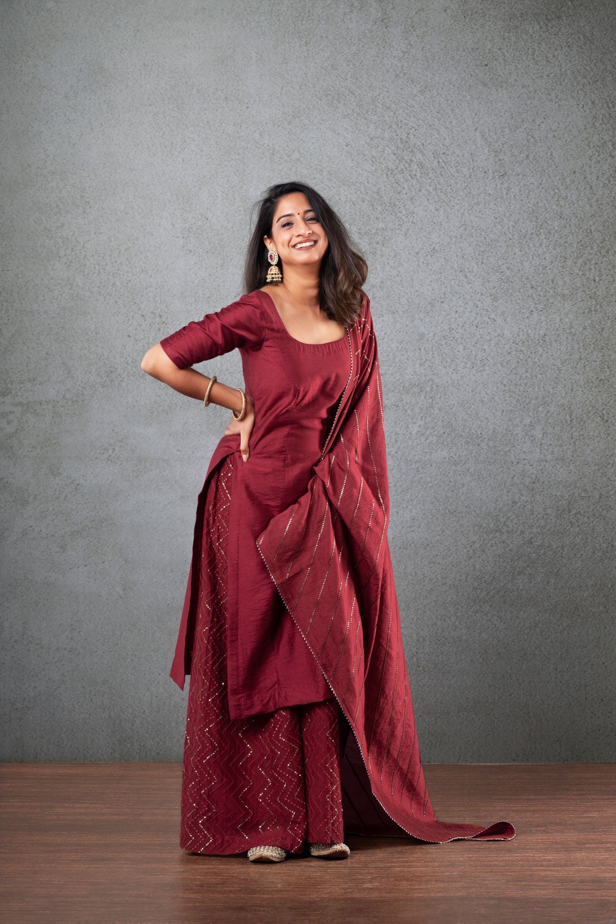Palazzo Set - Maroon (3-piece Set)