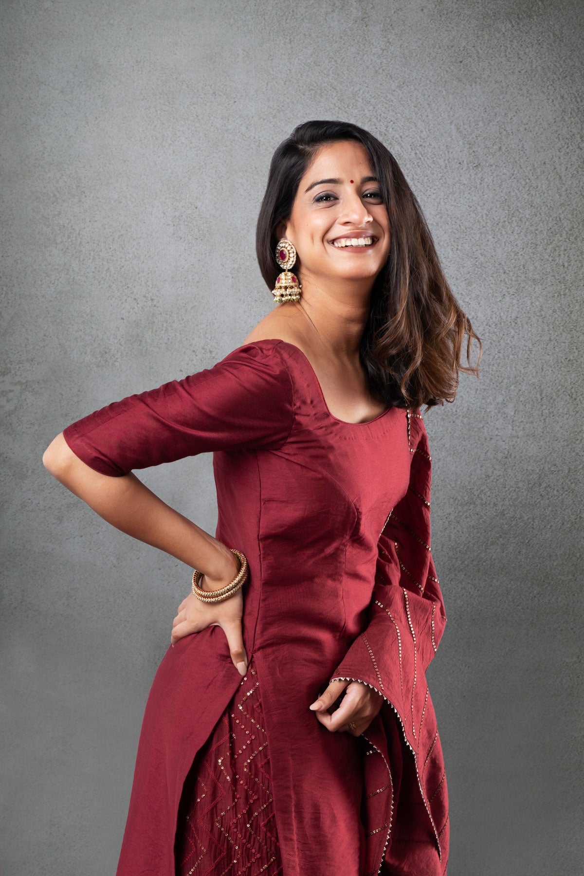 Palazzo Set - Maroon (3-piece Set)