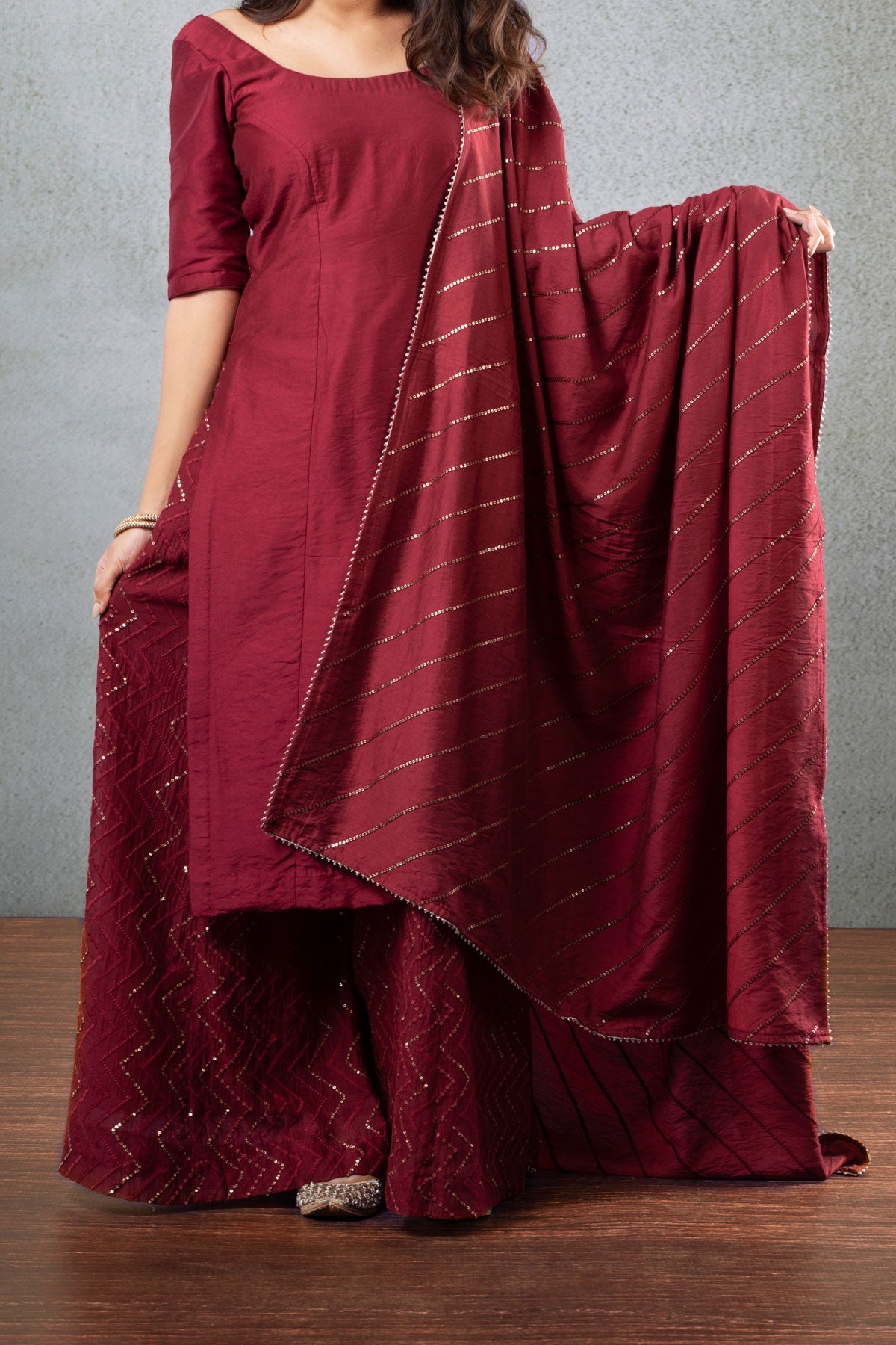 Palazzo Set - Maroon (3-piece Set)