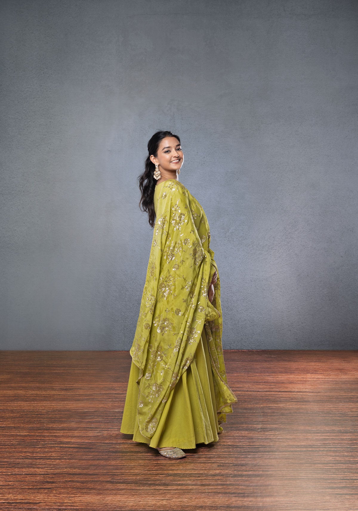 Leafy Green Suit With Belt (3-piece Set)