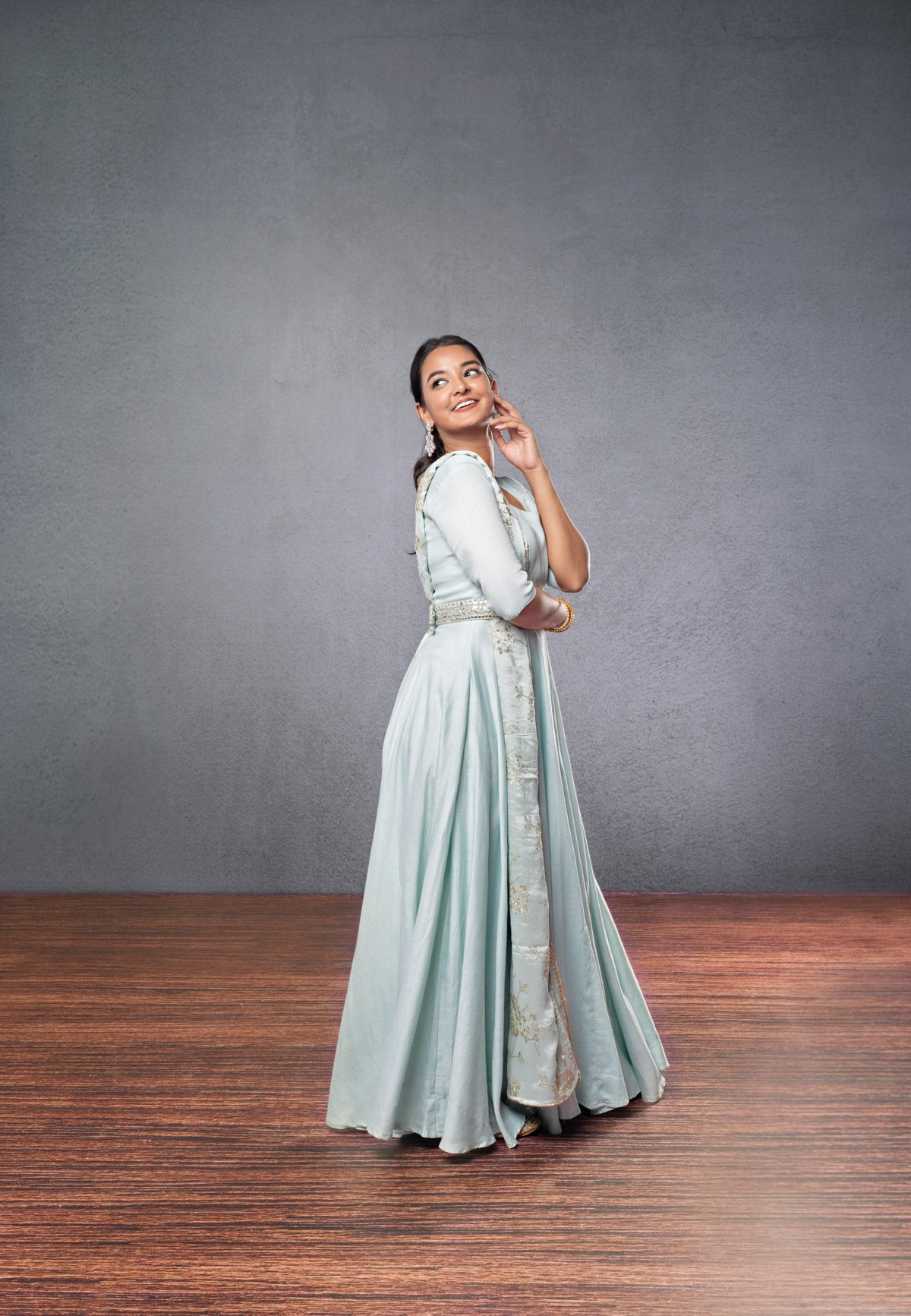 Baby Blue Suit With Belt (3-piece Set)