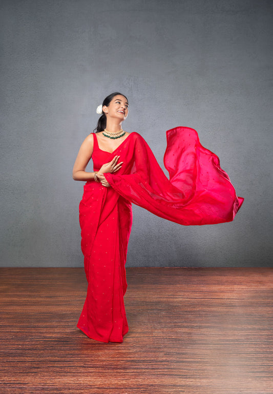 Rani Pink Saree With Blouse