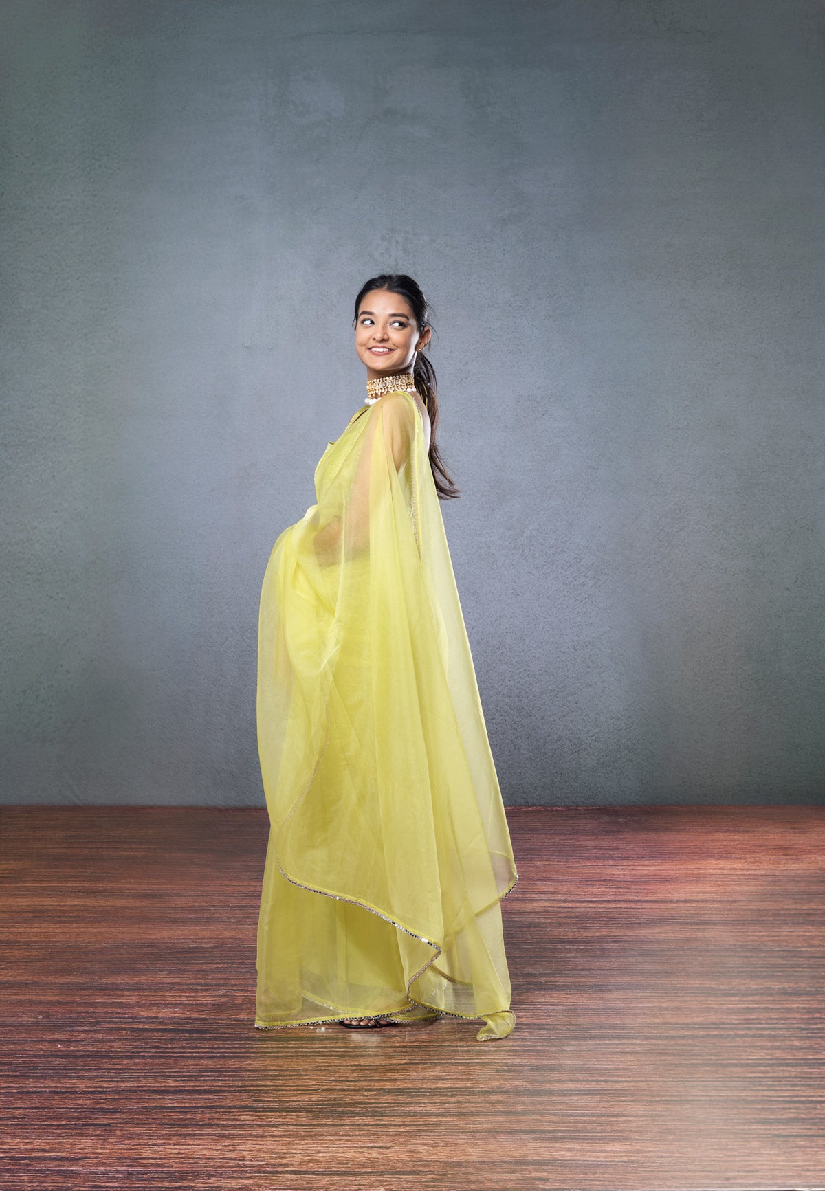 Green Brocade Blouse with Organza Green Saree