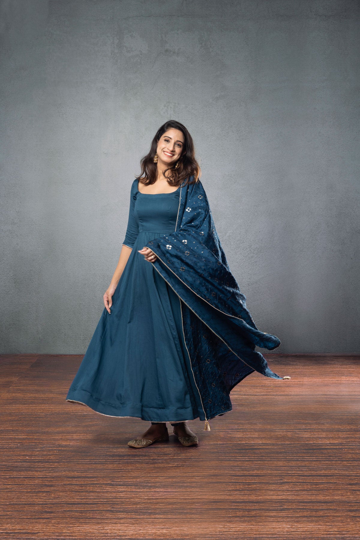 Navy Blue Plain Anarkali Dark Blue Anarkali (3-piece Set) – Dri By